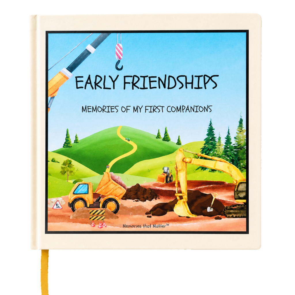 Early Friendships – Building Big Dreams friendship book for kids ages 3–8, featuring colourful construction vehicles on the cover.