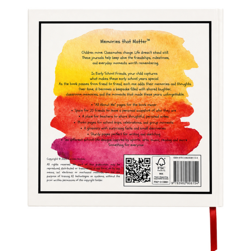 Back cover of My School Friends – The Moments We Shared friendship book for children ages 6–10.